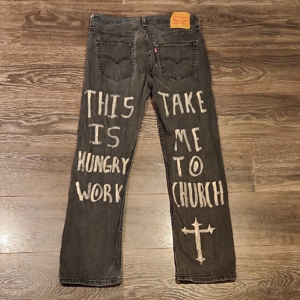 ❤️ LEVI'S GRAFFITI 569 LOOSE STRAIGHT JEANS - HOZIER "TAKE ME TO CHURCH" 33 - Picture 10 of 10